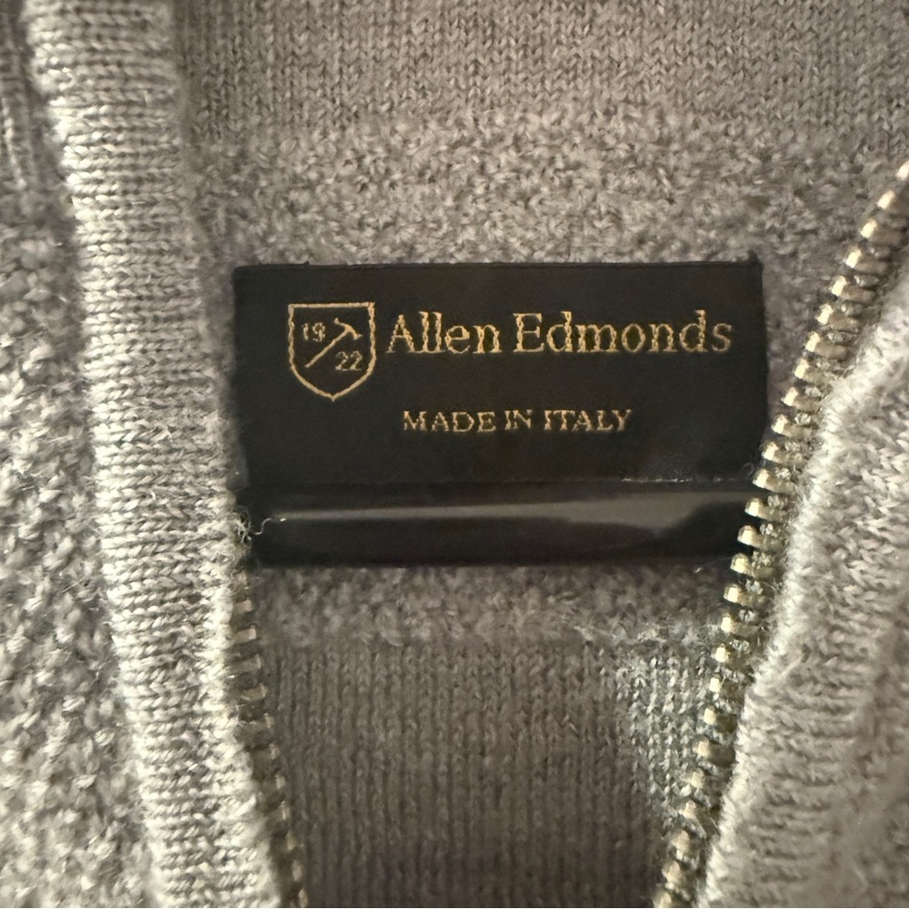 Allen Edmonds Merino Wool 1/4 Zip Sweater Gray XL 2XL Made in Italy Waffle Knit - Picture 2 of 13